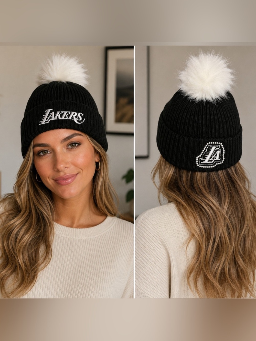 Pro Standard NBA Los Angeles Lakers Pearl Black Beanie Hat w/Pom